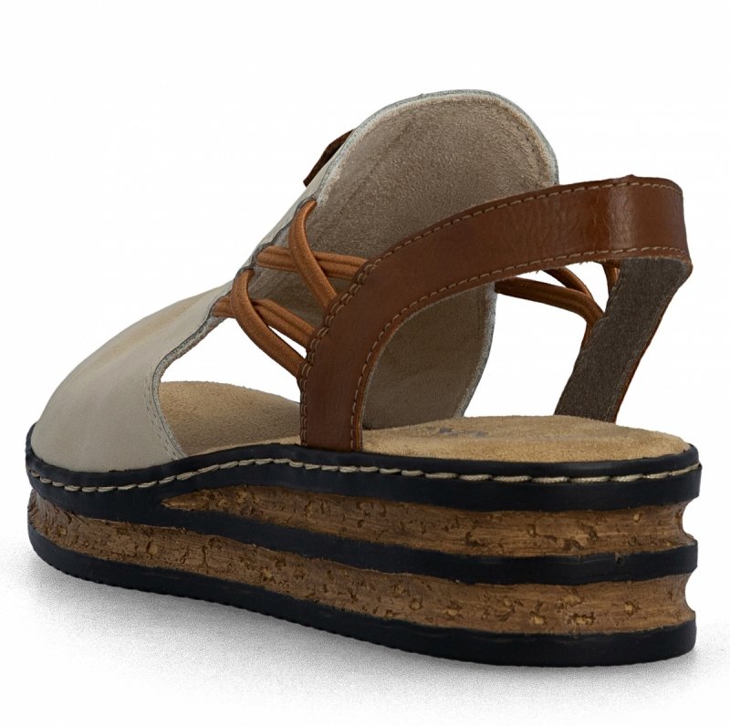 Sandałki beżowe 41 RIEKER 62962 beż na koturnie platformie