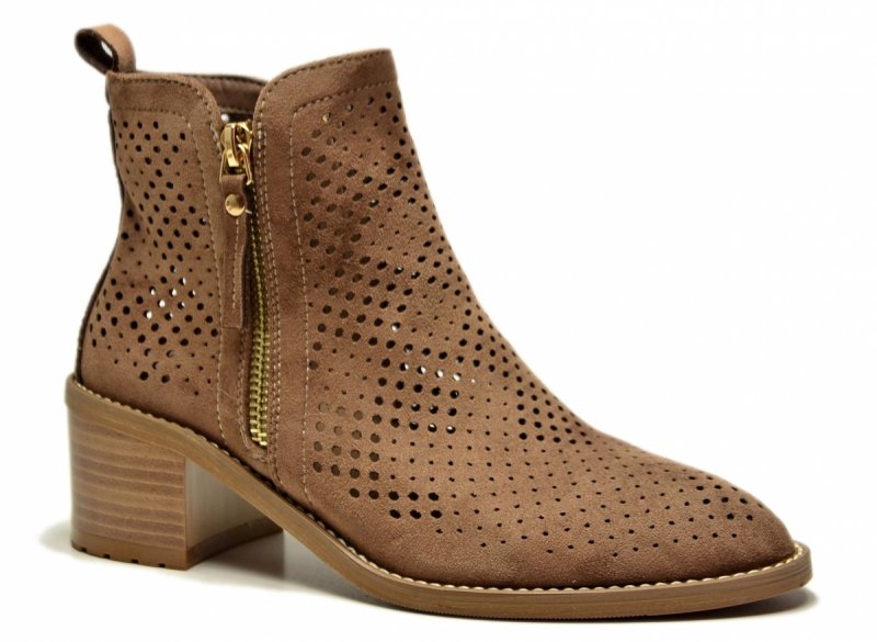 Botki 40 beżowe VINCEZA 58621 ażurowane zamsz beż damskie
