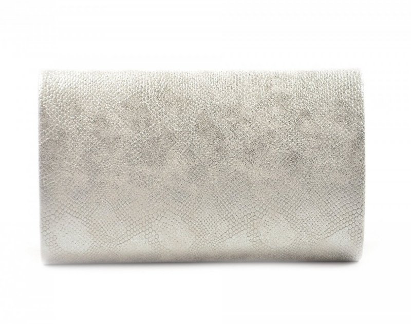 TOREBKA kopertówka wizytowa srebrna błyszcząca wąż