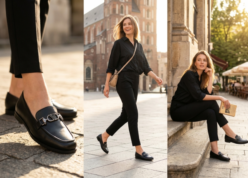 Mokasyny czarne skóra 40 półbuty VINCEZA 18126 skórzane damskie