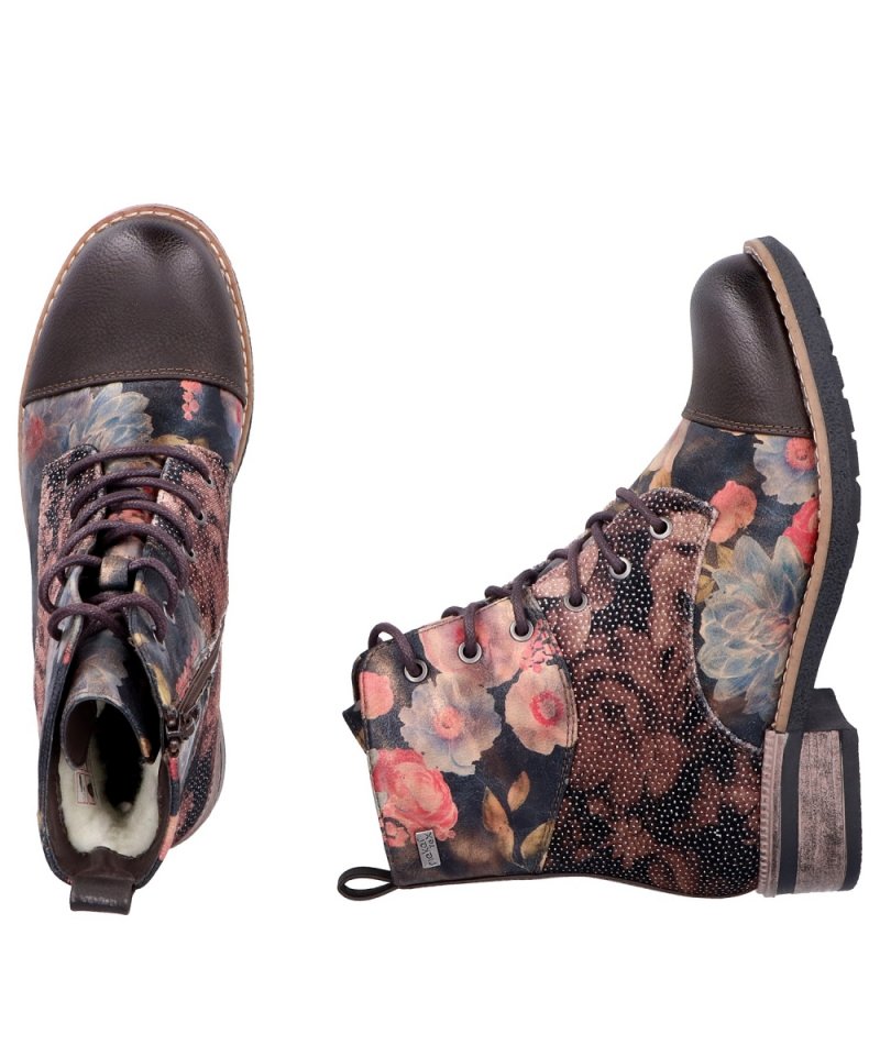 BOTKI 37 RIEKER 94611 damskie brązowe płaskie kolorowe TEX ocieplane