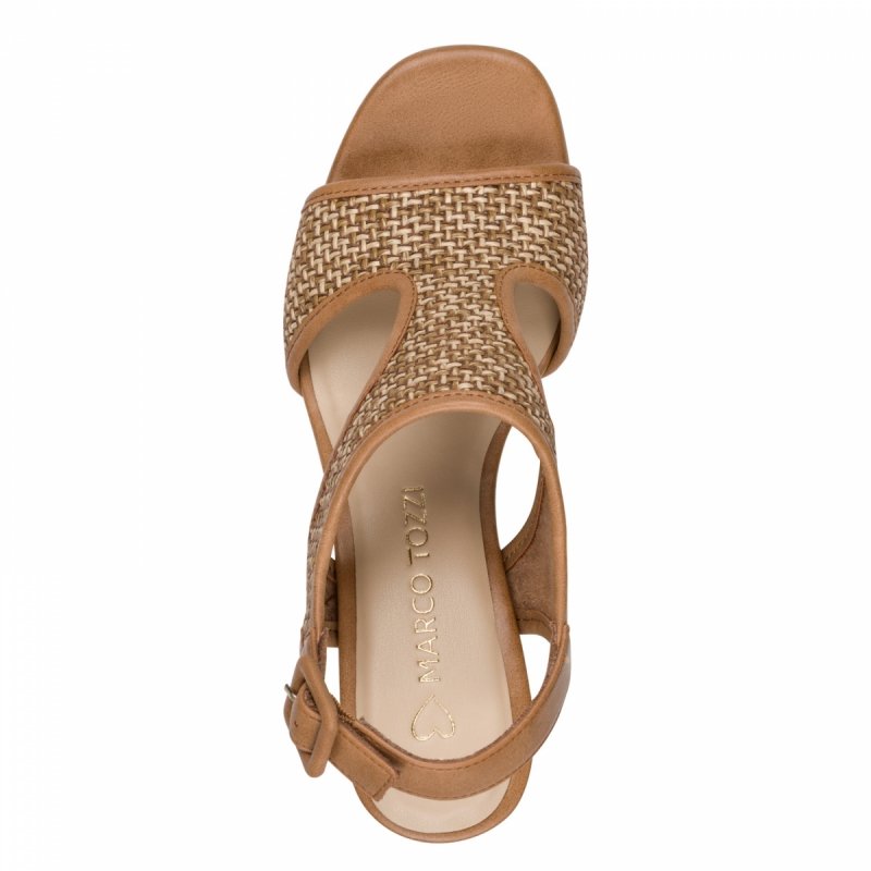 Sandałki 38 beż brąz MARCO TOZZI 28381 na obcasie brązowe plecione