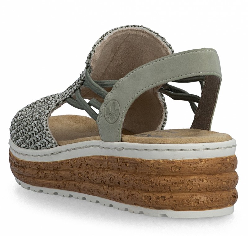 Sandałki damskie 39 RIEKER 62741 zielone na koturnie platformie