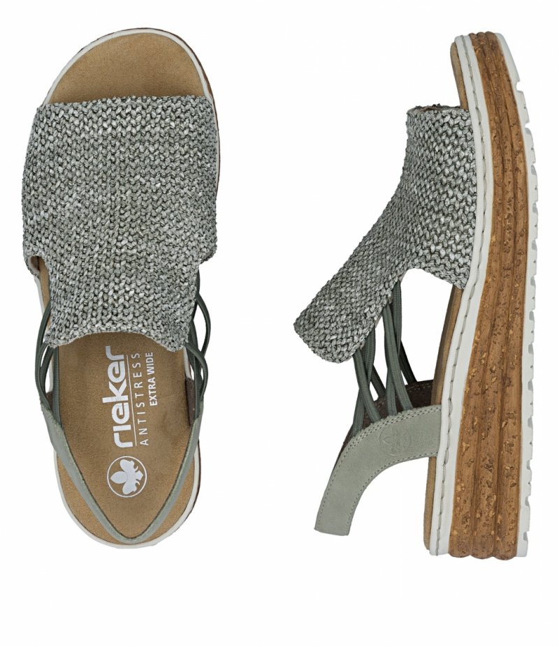 Sandałki damskie 39 RIEKER 62741 zielone na koturnie platformie