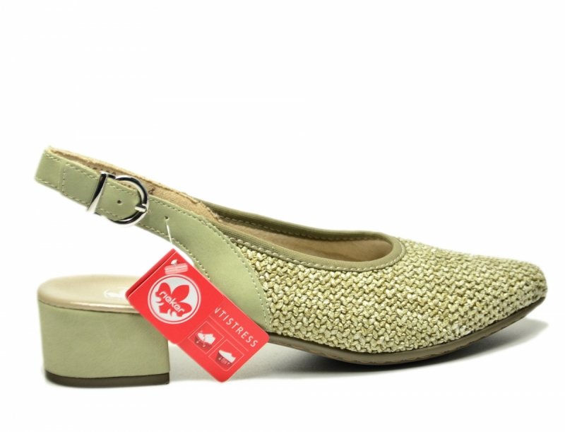 Czółenka 36 RIEKER 47060 z odkrytą piętą zielone khaki