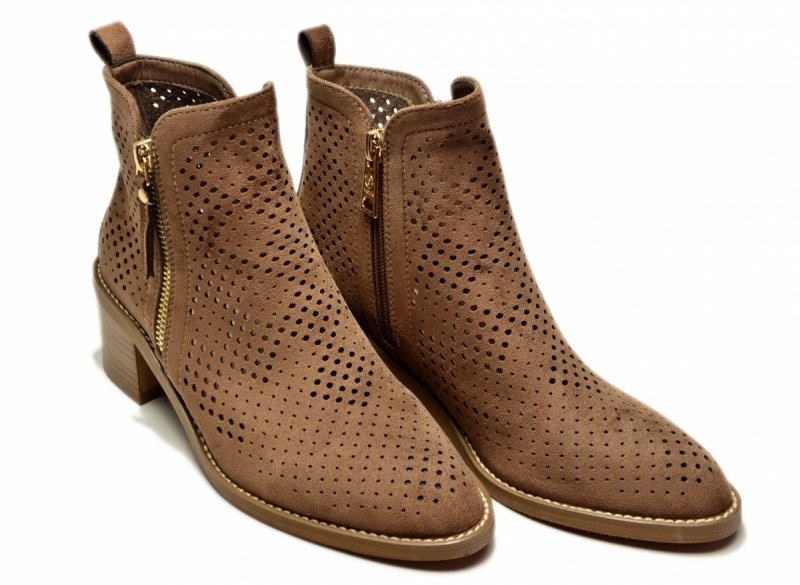 Botki 39 beżowe VINCEZA 58621 ażurowane zamsz beż damskie