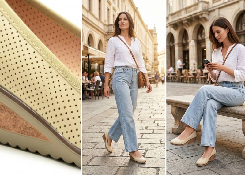 Czółenka 38 beżowe na koturnie VINCEZA 58629 beż ażurowane