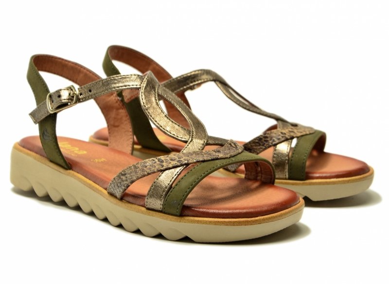 Sandały zielone 36 JANA 28265 sandałki złote płaskie oliwkowe