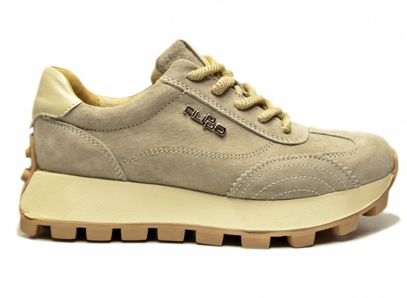 Sneakersy beż 39 skóra FILIPPO 7498 beżowe skórzane zamsz półbuty