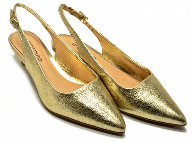 Czółenka złote 39 kaczuszki skóra BOTTERO 372301 skórzane  z odkrytą piętą