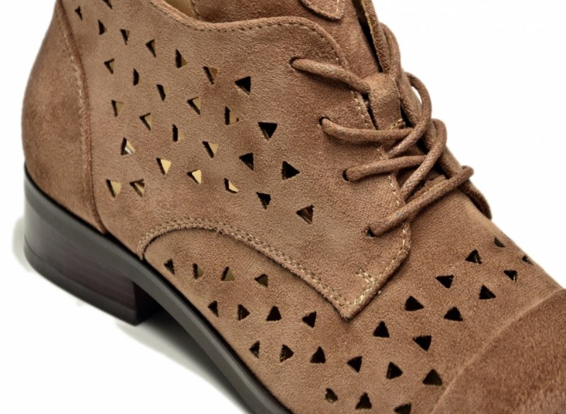 Botki 41 beżowe VINCEZA 58620 ażurowane zamsz beż damskie