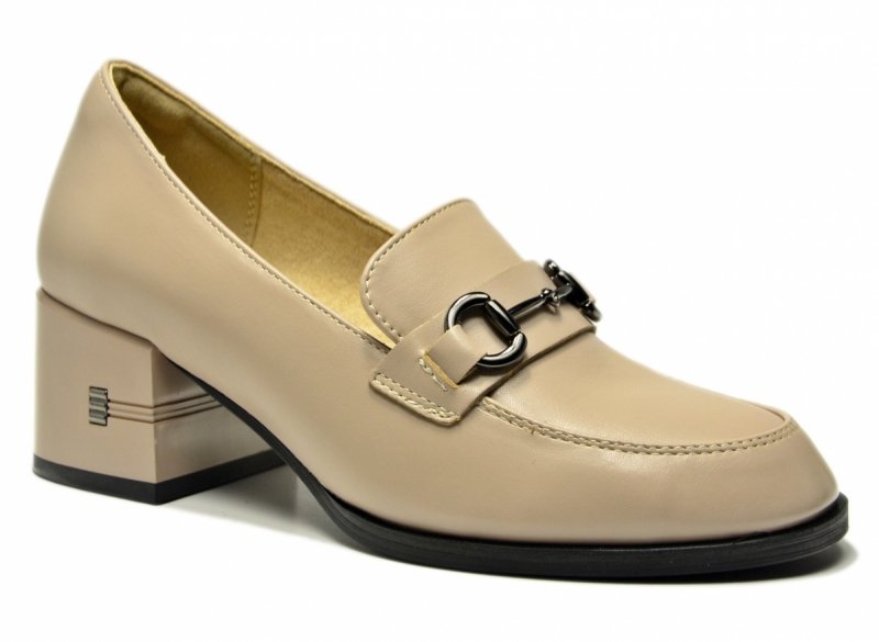 Mokasyny beż 36 półbuty skóra na obcasie VINCEZA 18116 beżowe skórzane damskie