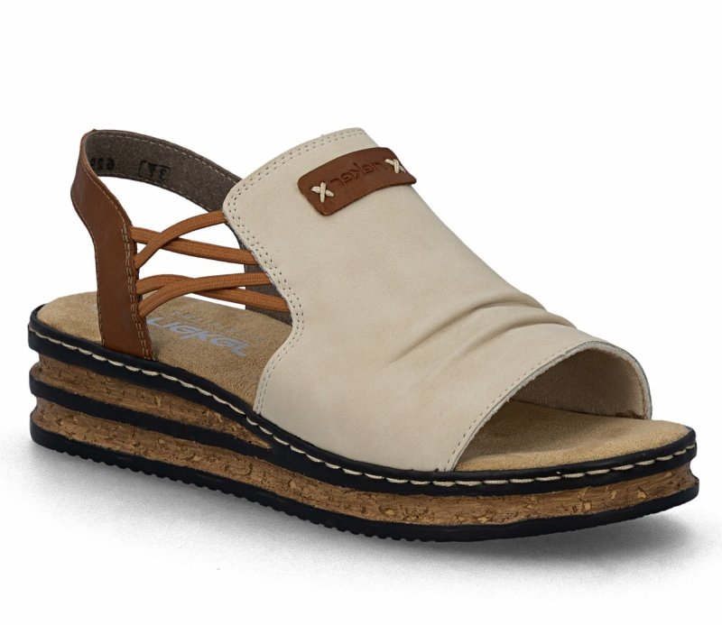 Sandałki beżowe 39 RIEKER 62962 beż na koturnie platformie