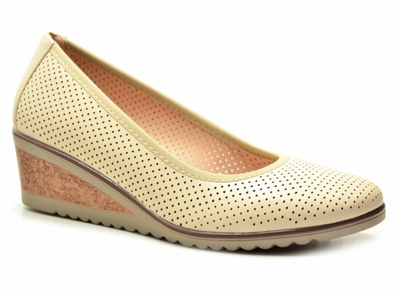 Czółenka 38 beżowe na koturnie VINCEZA 58629 beż ażurowane