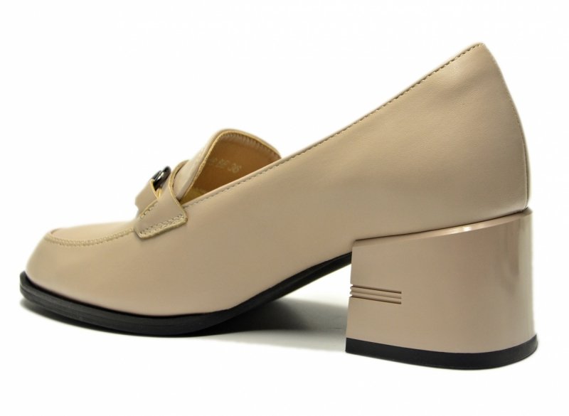 Mokasyny beż 39 półbuty skóra na obcasie VINCEZA 18116 beżowe skórzane damskie