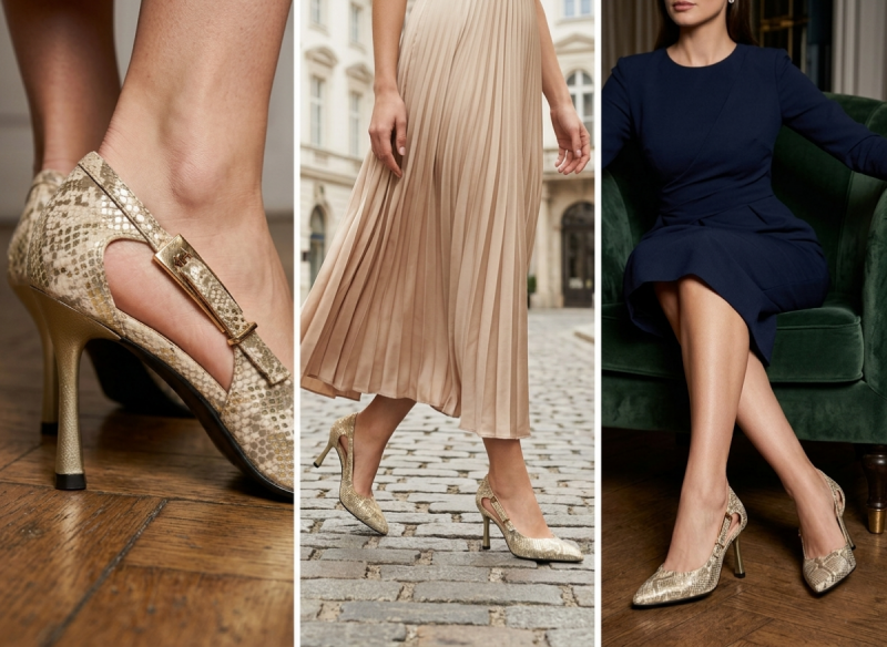 Czółenka szpilki beżowe złote 37 VINCEZA 62288 wąż beż