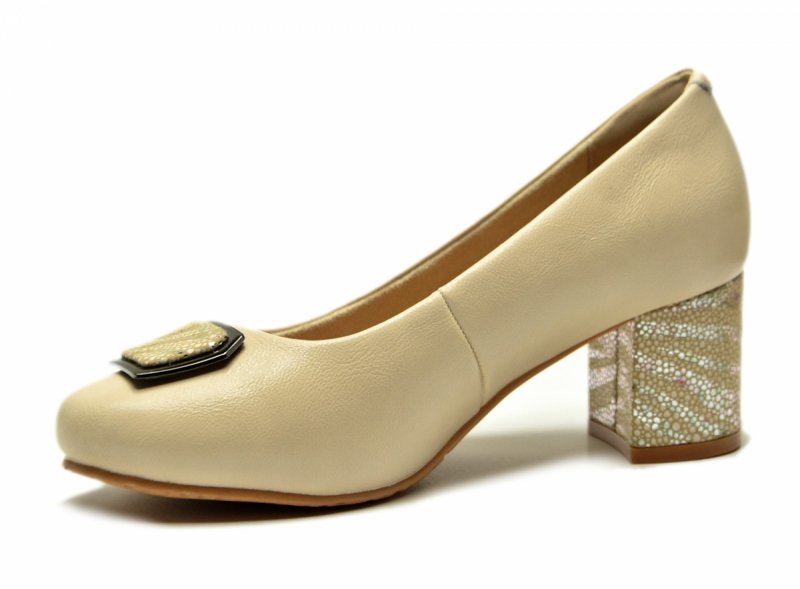 Czółenka 39 POTOCKI 19411 skóra beżowe na obcasie beż skórzane