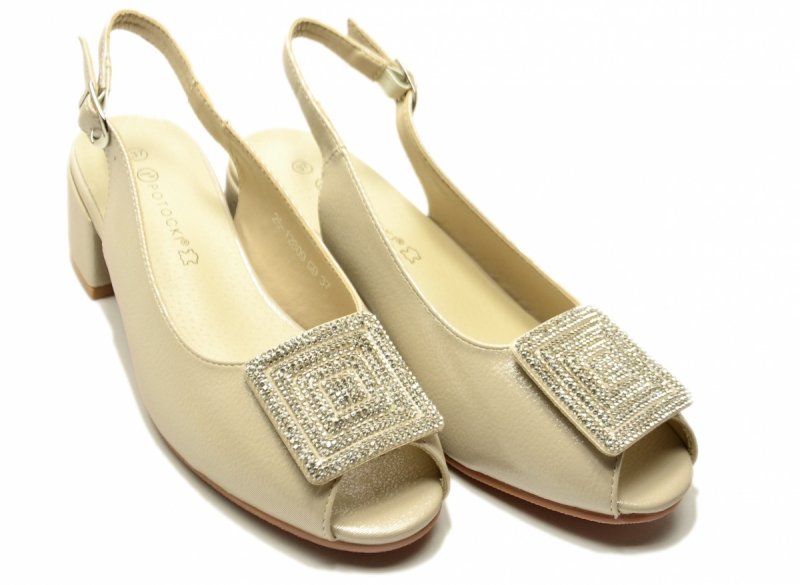 Sandałki damskie złote 37 na obcasie POTOCKI 12809 wizytowe czółenka