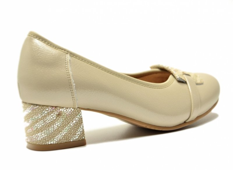 Czółenka złote 41 skóra POTOCKI 19409 beżowe na obcasie beż skórzane
