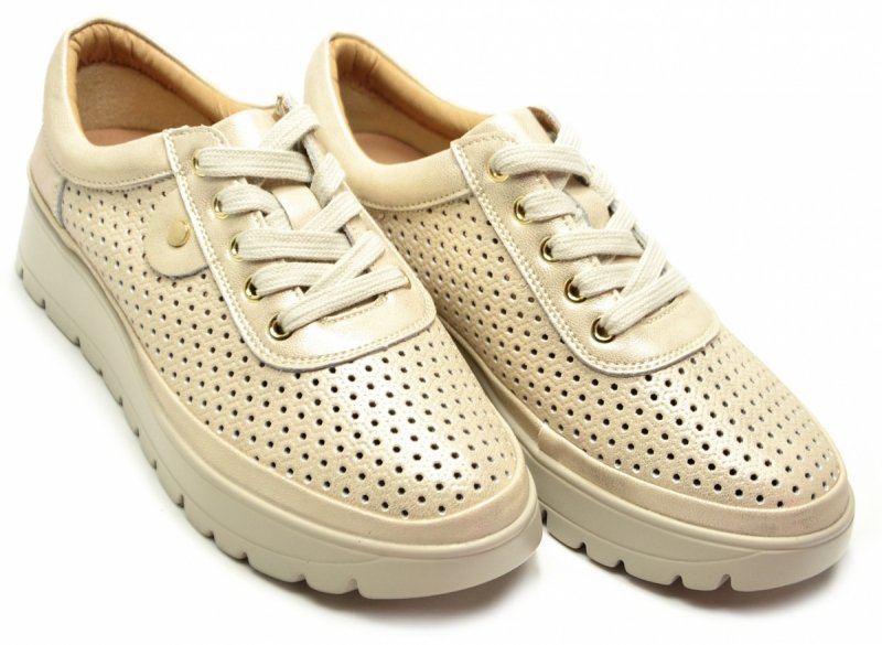 Półbuty 37 złote beżowe skóra VINCEZA 79629 skórzane ażurowane