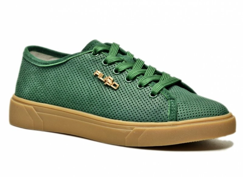 Półbuty sneakersy zielone 41 skóra FILIPPO 7666 skórzane zamsz ażurowane