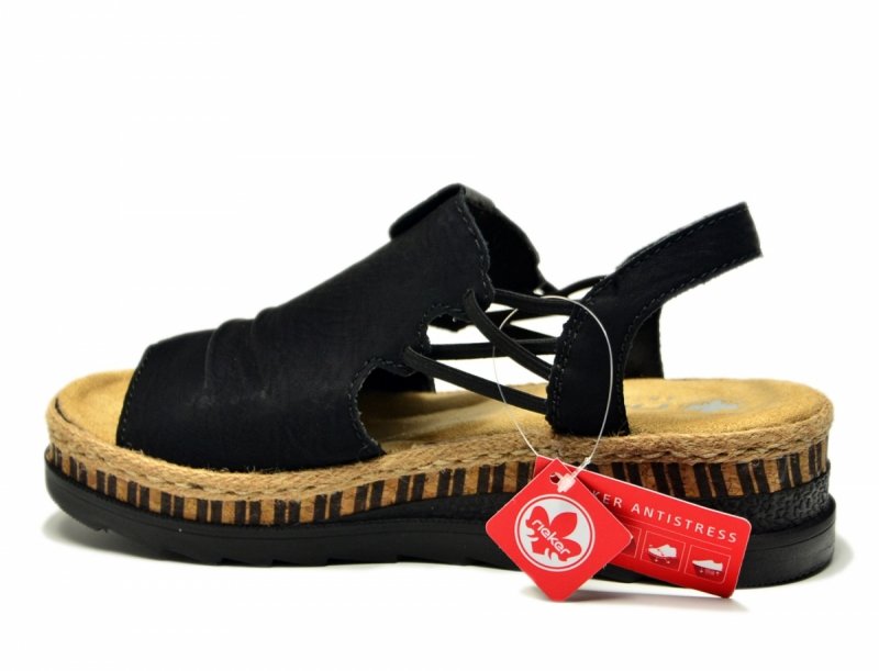 Sandały damskie 39 czarne RIEKER V7972 na koturnie platformie sandałki