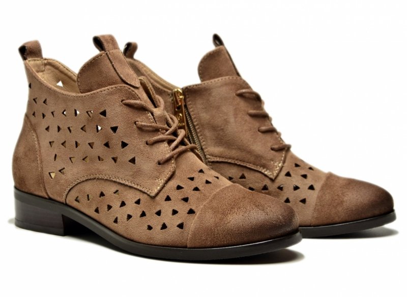 Botki 40 beżowe VINCEZA 58620 ażurowane zamsz beż damskie