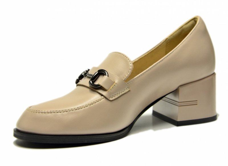 Mokasyny beż 39 półbuty skóra na obcasie VINCEZA 18116 beżowe skórzane damskie