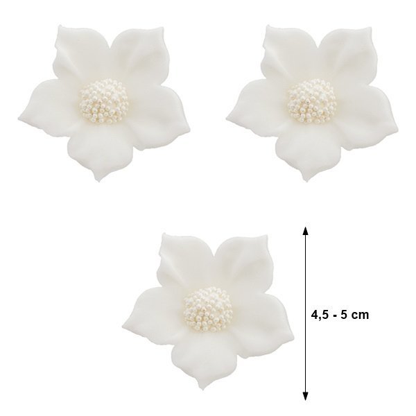 Duże kwiaty cukrowe na tort CLEMATIS białe (6 x 3szt)