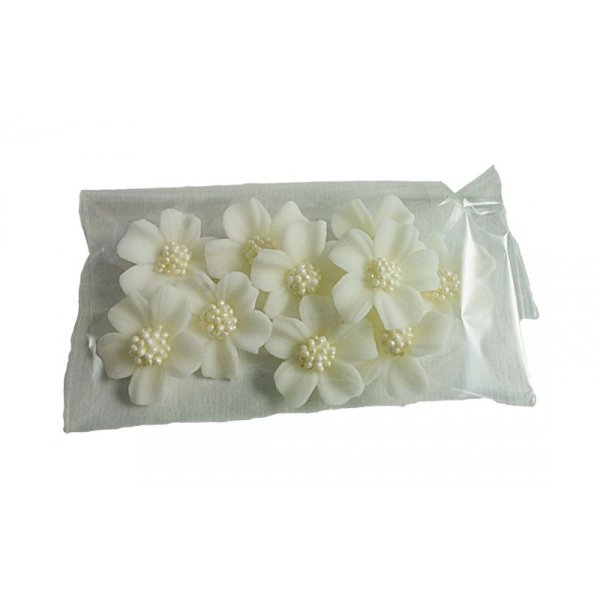Kwiatki cukrowe na tort NIEZAPOMINAJKA (8x10szt) białe