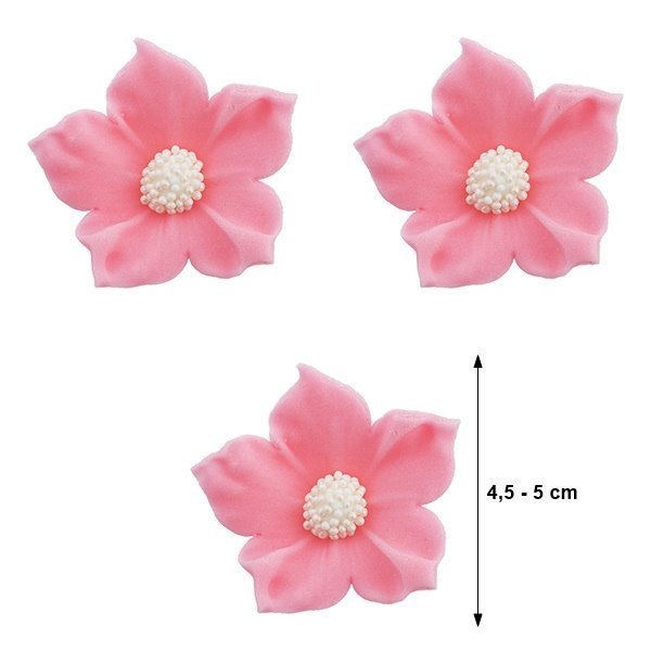 Duże kwiaty cukrowe na tort CLEMATIS różowe (6 x 3szt)