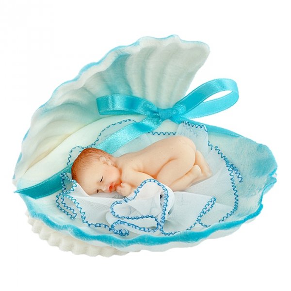 Bobas w muszelce niebieski - figurka na tort - chrzest baby shower