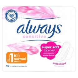 ALWAYS Ultra Sensitive Podpaski ze skrzydełkami - Normal Plus (rozmiar 1)  1 op. - 10 szt.