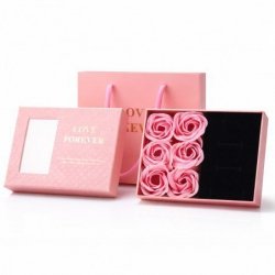 ECARLA Pudełeczko prezentowe na biżuterie i 6 szt. zapachowych róż mydlanych - Różowe (BUK28R)