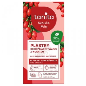 TANITA Natural & Fruity Plastry do depilacji twarzy z woskiem - z ekstraktem z owoców Goji 12 sztuk (6x2)+ 2 chusteczki po depilacji 