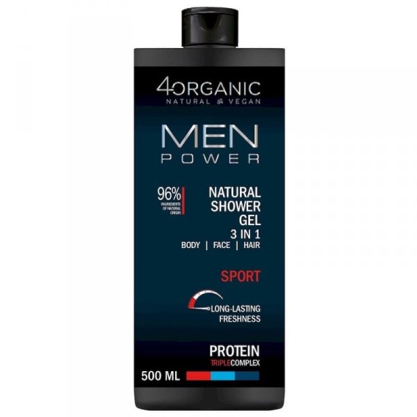 Naturalny żel pod prysznic 3w1, do twarzy, ciała i włosów, Sport, 4Organic, 500ml