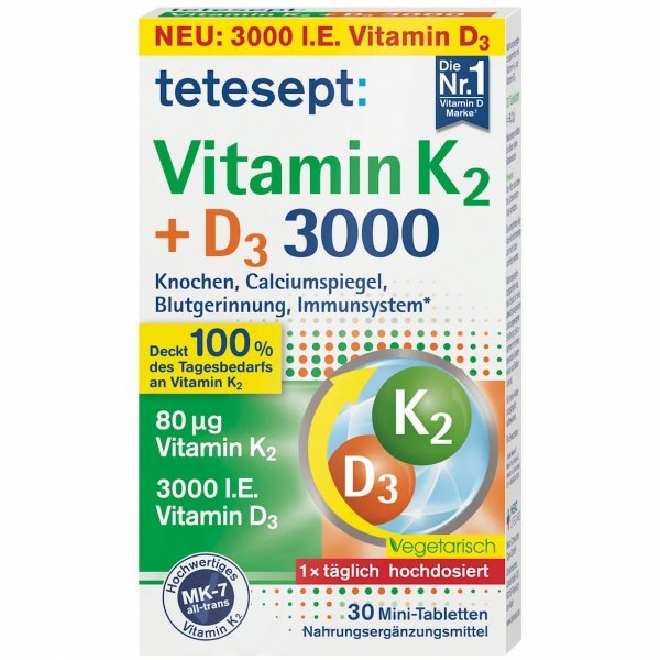 Tetesept Witamina K2 + D3 3000, 30 tabletek
