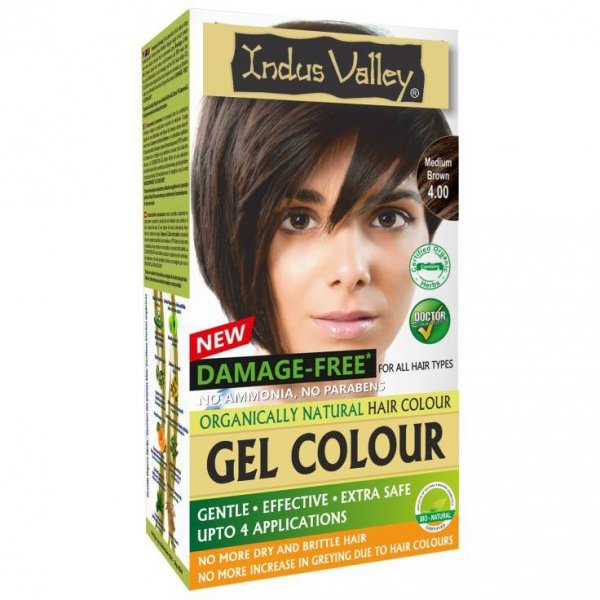 Żelowa farba do włosów, Bio-Natural, Indus Valley -  ŚREDNI BRĄZ, 4.0