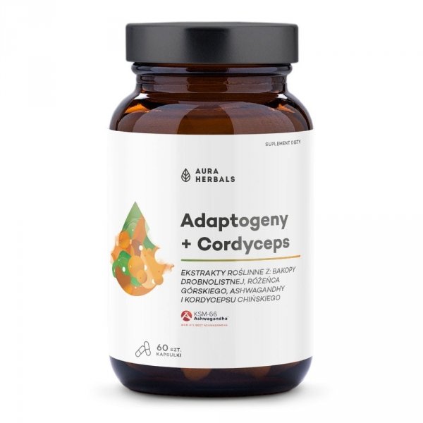 Adaptogeny, ekstrakty roślinne + Cordyceps Suplement diety, AURA HERBALS, 60 kapsułek