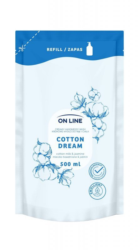 ON LINE Kremowe mydło do rąk i ciała Mleczko bawełniane & Jaśmin - zapas 500 ml