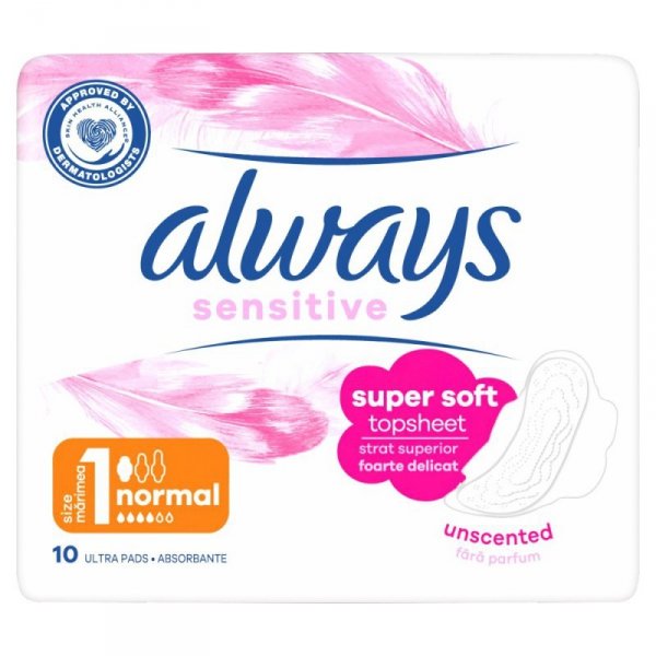 ALWAYS Ultra Sensitive Podpaski ze skrzydełkami - Normal Plus (rozmiar 1)  1 op. - 10 szt.