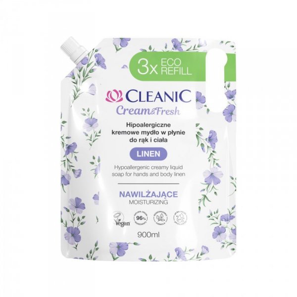 CLEANIC Cream & Fresh Hipoalergiczne Kremowe Mydło w płynie do rąk i ciała Linen - nawilżające 900 ml