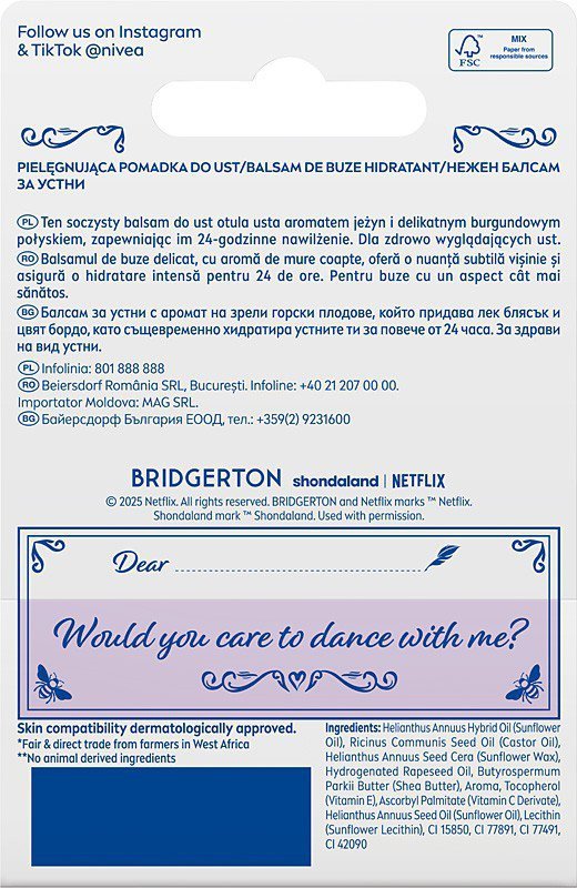 NIVEA Bridgerton Edition Pielęgnująca pomadka do ust Blackberry Pie 4,8g