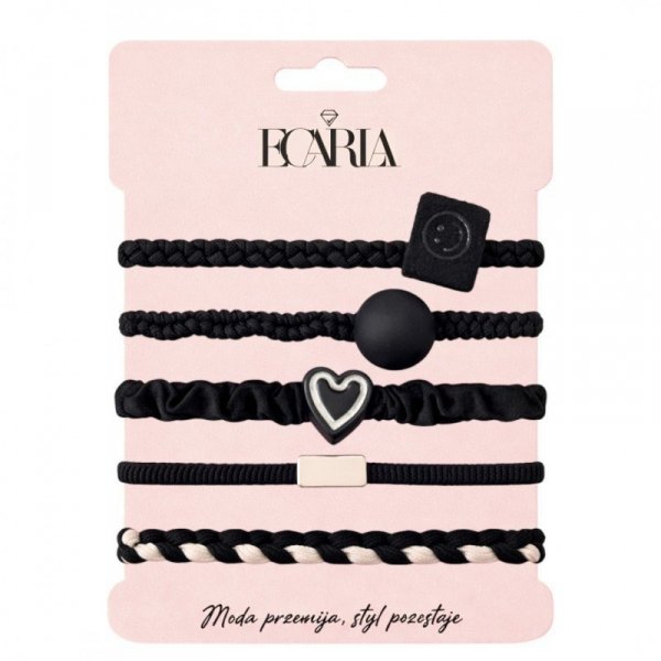 ECARLA Zestaw frotek gumek 5w1 na plakietce Czarne serce Smile GUM185CZ