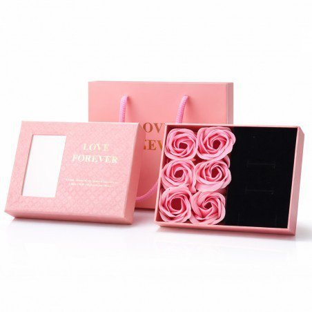 ECARLA Pudełeczko prezentowe na biżuterie i 6 szt. zapachowych róż mydlanych - Różowe (BUK28R)