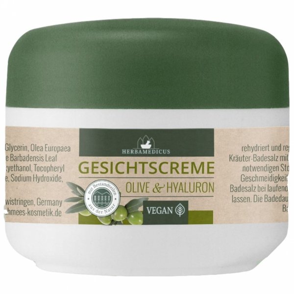 Krem do twarzy z kwasem hialuronowym i oliwą z oliwek, Herbamedicus, 50ml