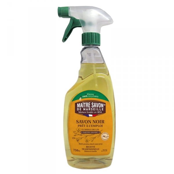 Czarne mydło w sprayu MIGDAŁ, uniwersalny środek czyszczący, Maitre Savon de Marseille, 750ml