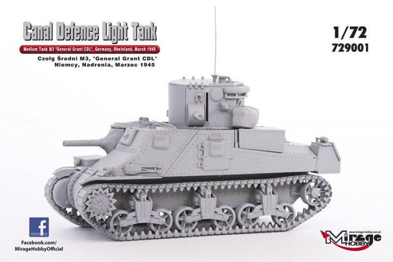 Mirage 729001 1/72 M3 'General Grant' - 'Canal Defence Light' Medium Tank , late version, Germany, Rheinland, March 1945
