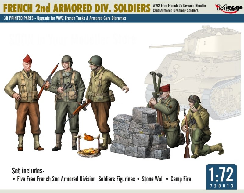 MIRAGE 720013 1:72 FRENCH 2nd ARMORED DIV. SOLDIERS WW2 Free French 2e Division Blindée (2nd Armored Division) Soldiers