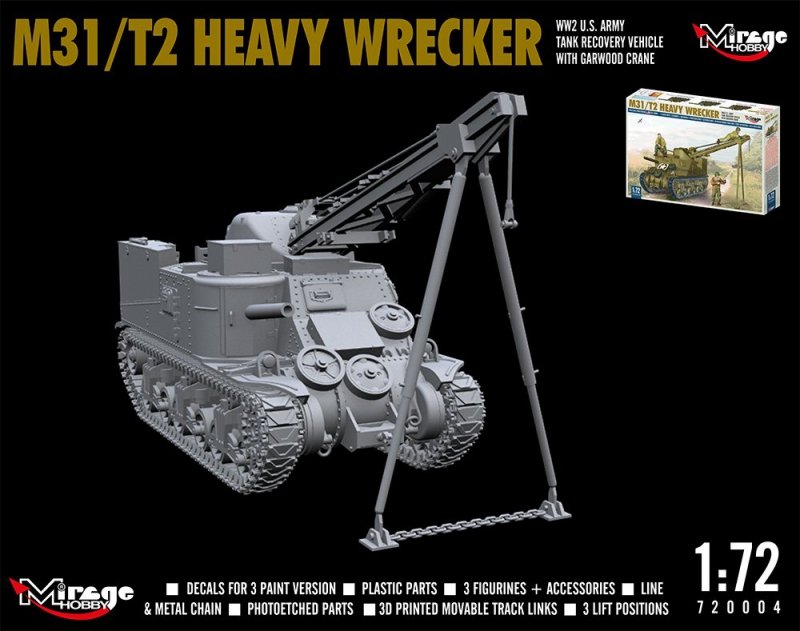 MIRAGE 720004 1:72 M31/T2 HEAVY WRECKER, WW2 U.S. Army Tank Recovery Vehicle with Garwood crane